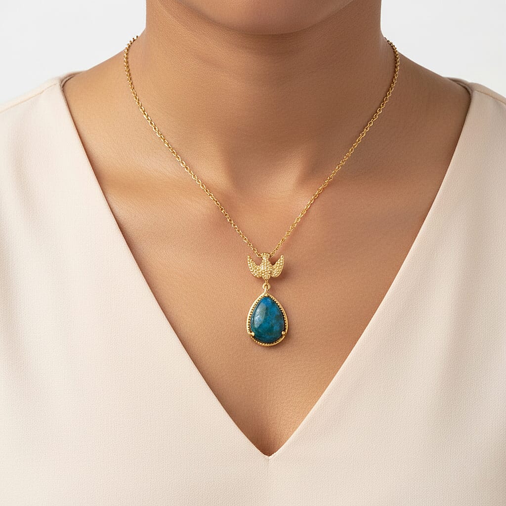 4.5 Ct. Angel Wing Opalina Teardrop Pendant Necklace with Stainless Steel Chain (Size 20) in Yellow Gold Plating 4440783 3