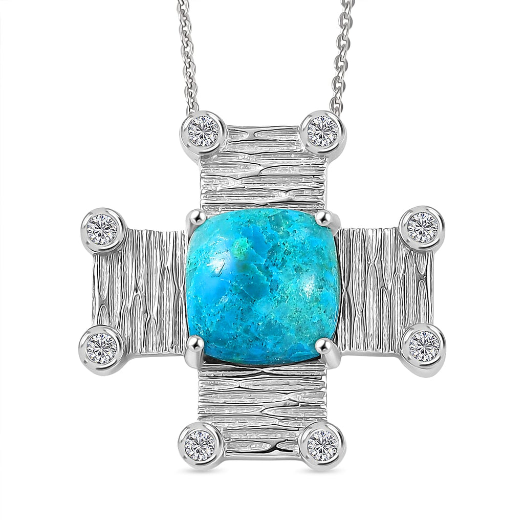 EverTrue Opalina & White Cubic Zirconia Pendant with Chain (Size 20) in Silver Tone 5.05 Ct.
