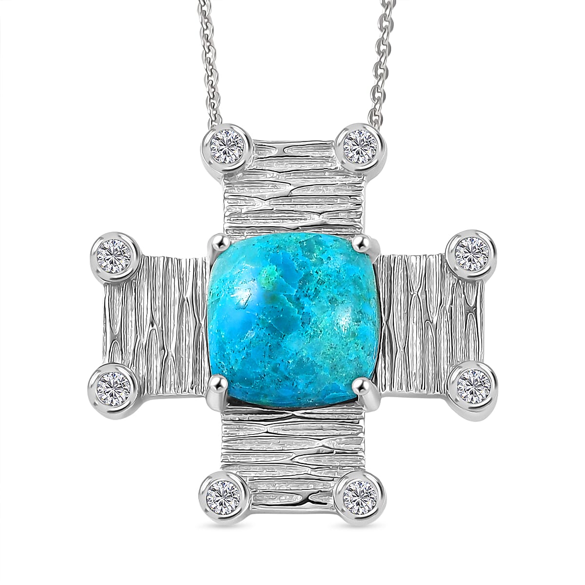 EverTrue Opalina &amp; White Cubic Zirconia Pendant with Chain (Size 20) in Silver Tone 5.05 Ct. 4432052 0
