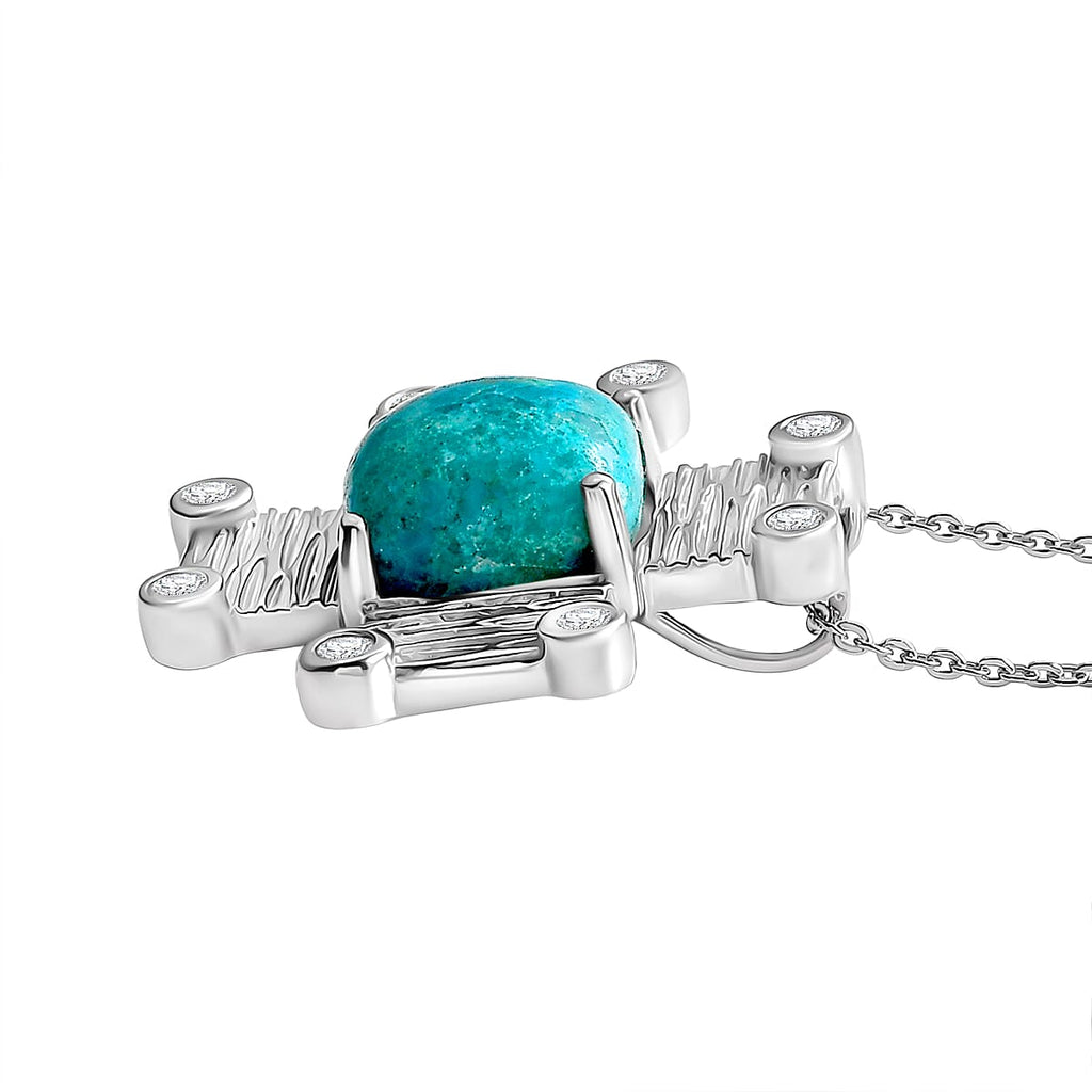 EverTrue Opalina & White Cubic Zirconia Pendant with Chain (Size 20) in Silver Tone 5.05 Ct.
