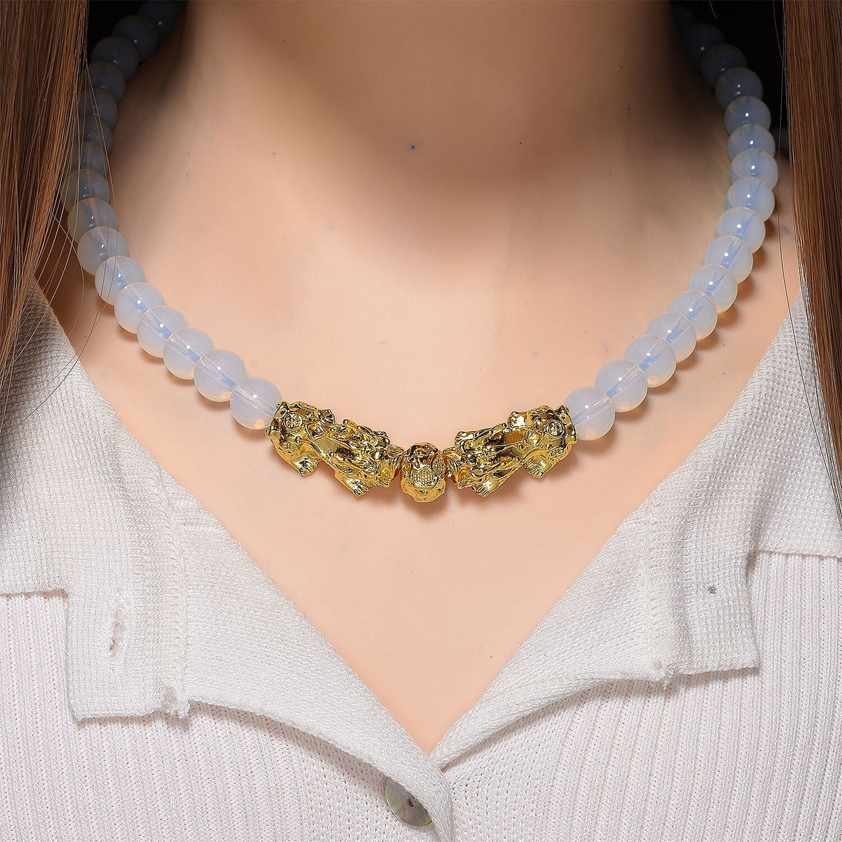 Opalite Beads, Pixiu Necklace (Size 18 - 2 Ext) in Yellow Goldtone 330.00 Ct. V32515575 1