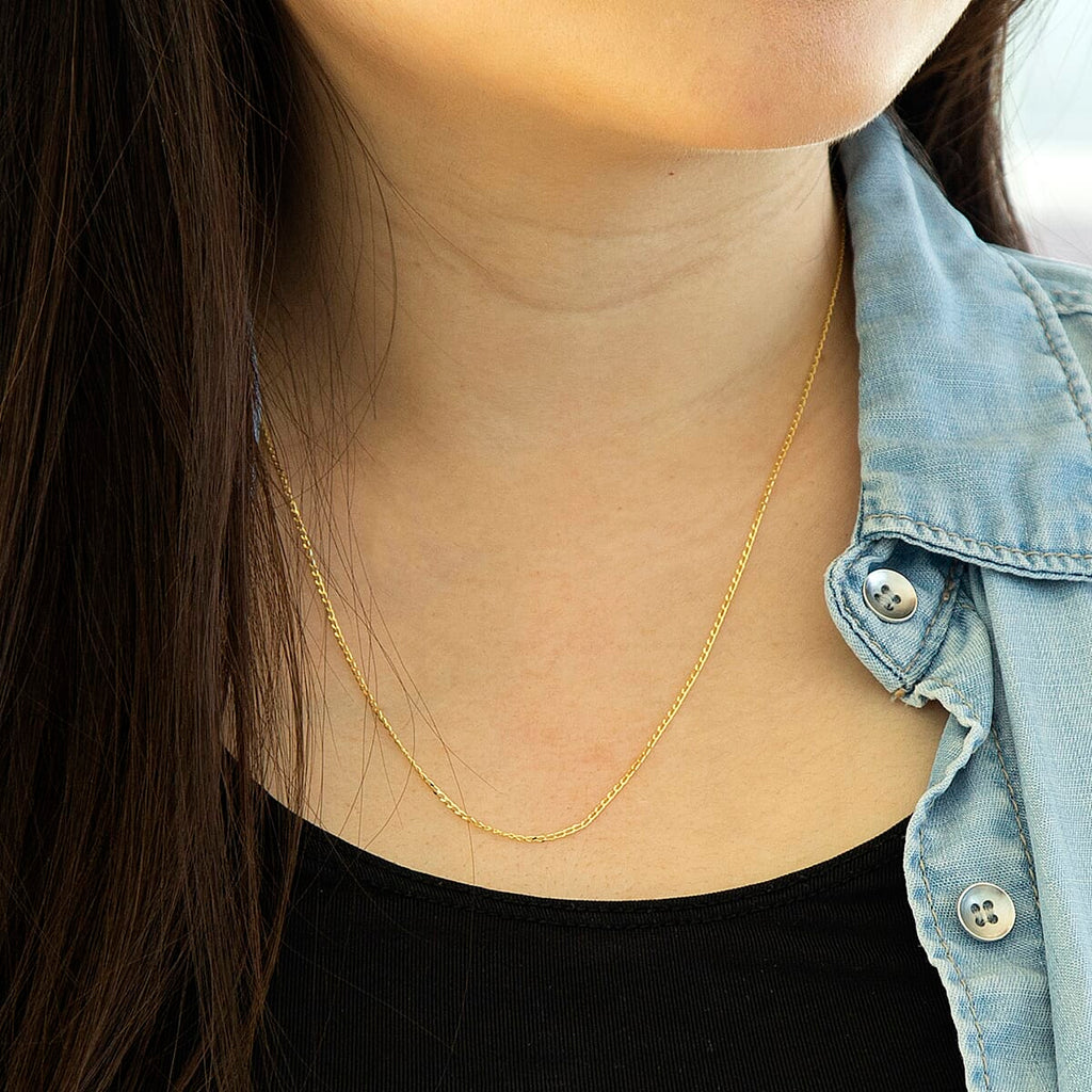 9K Yellow Gold Open Curb Chain With Spring Ring Clasp (Size - 18)