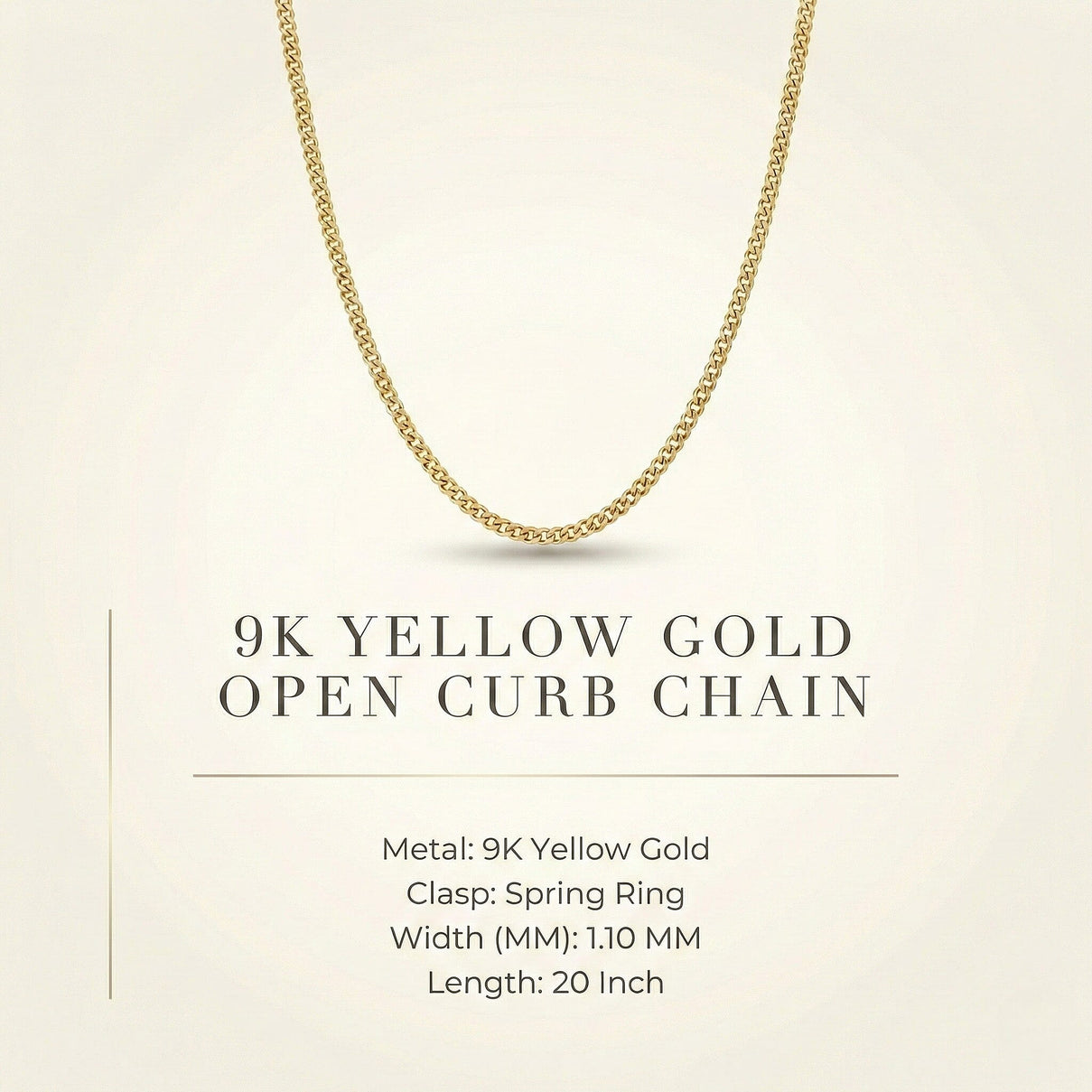 Open Curb Chain 20 Inch in 9K Yellow Gold 7576659 7