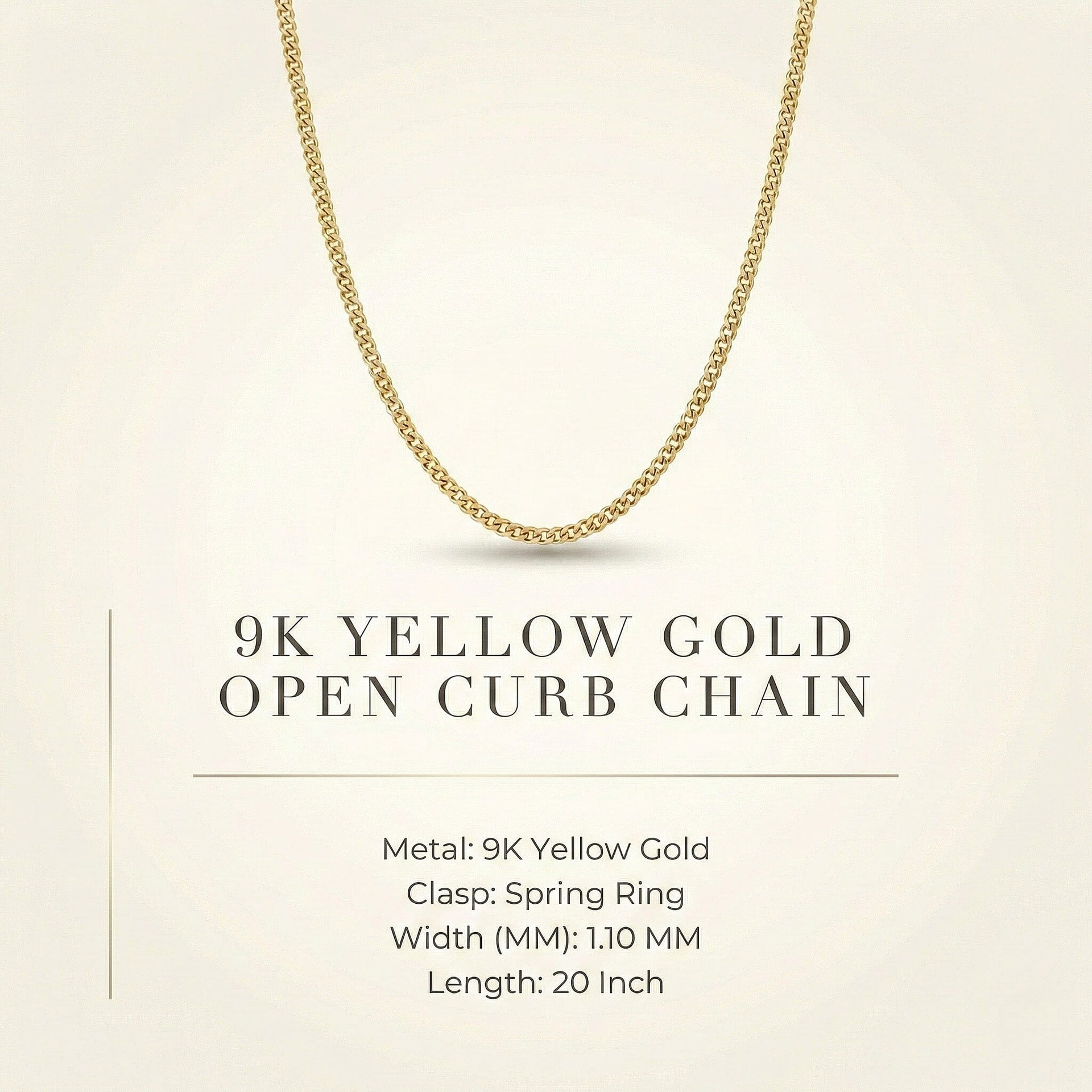Open Curb Chain 20 Inch in 9K Yellow Gold 7576659 7