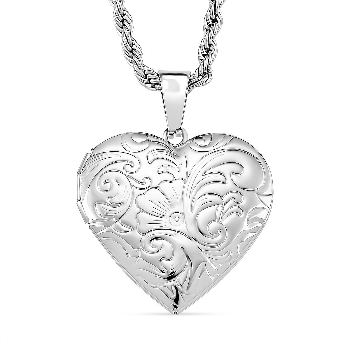 Heart Locket Pendant with Rope Necklace (Size 22-2 Ext)(Outer Pendant Size 28.70x27.30mm). 4388936 0