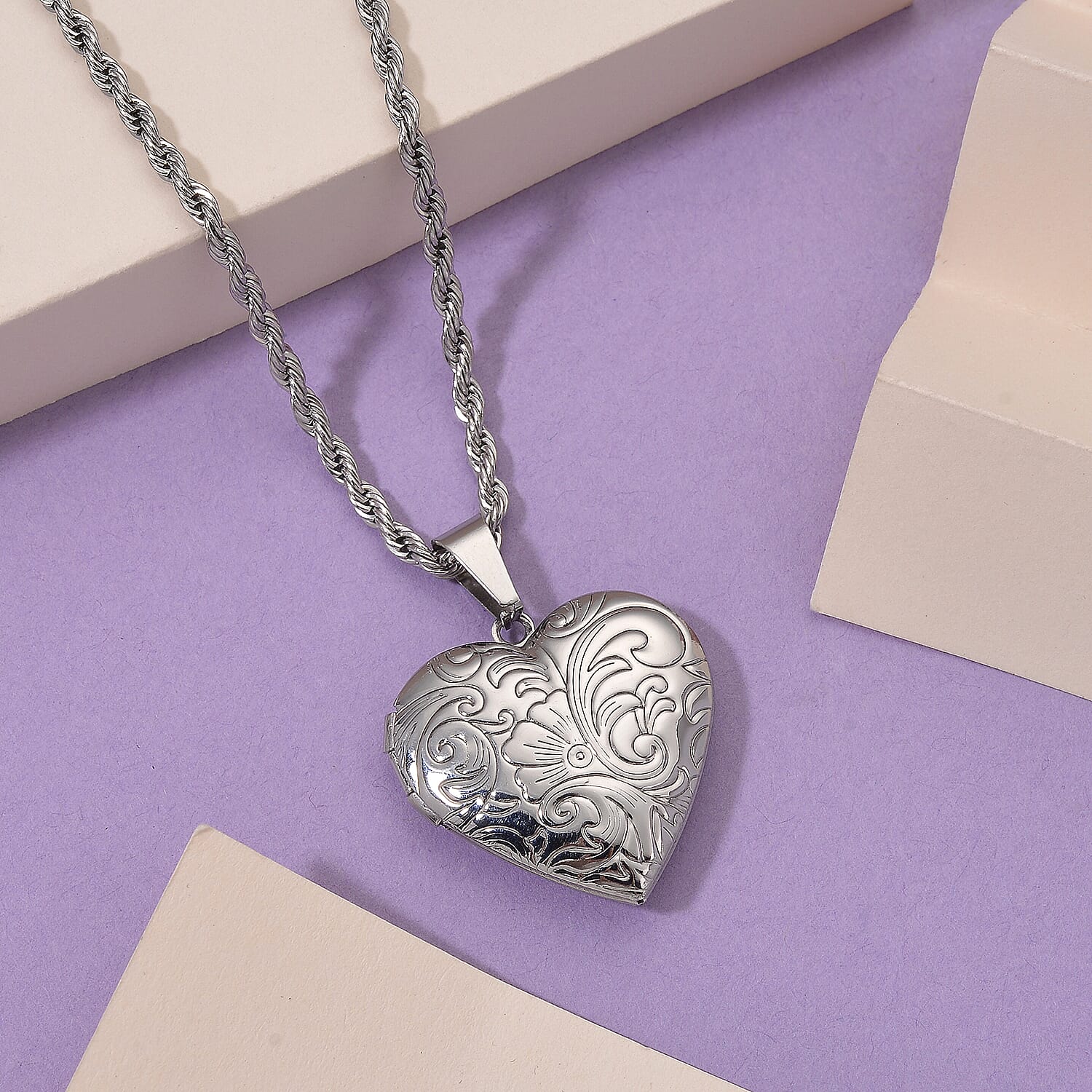 Heart Locket Pendant with Rope Necklace (Size 22-2 Ext)(Outer Pendant Size 28.70x27.30mm). 4388936 2