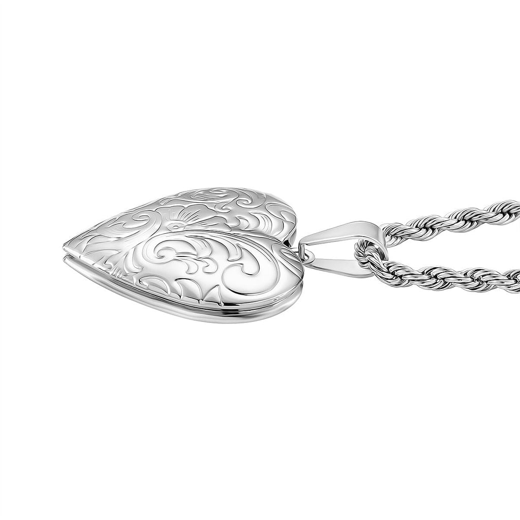 Heart Locket Pendant with Rope Necklace (Size 22-2 Ext)(Outer Pendant Size 28.70x27.30mm).