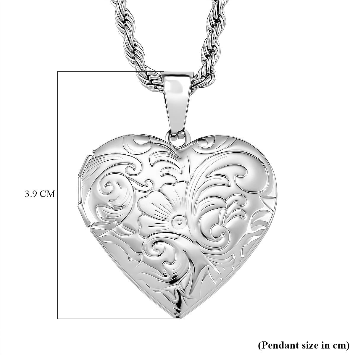 Heart Locket Pendant with Rope Necklace (Size 22-2 Ext)(Outer Pendant Size 28.70x27.30mm). 4388936 7