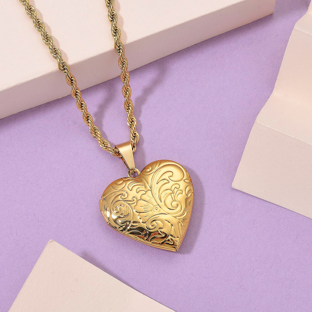 Heart Locket Pendant with Rope Necklace (Size 22-2 Ext)(Outer Pendant Size 28.70x27.30mm). V32701102 2