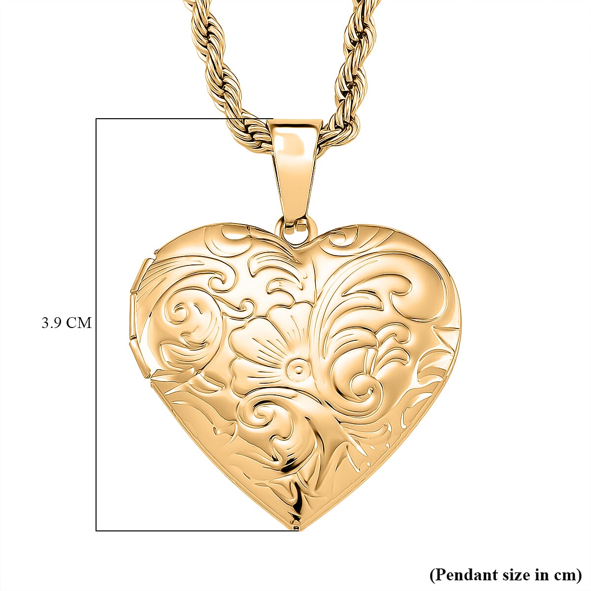 Heart Locket Pendant with Rope Necklace (Size 22-2 Ext)(Outer Pendant Size 28.70x27.30mm). V32701102 7