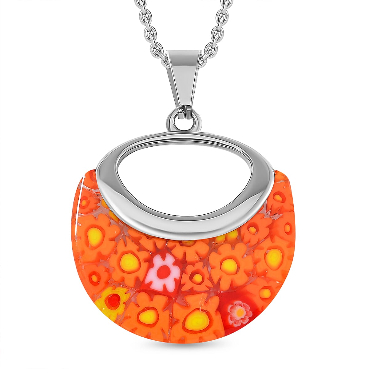 Orange Colour Murano Glass Pendant with Chain (Size - 24) with Clasp in Stainless Steel V32530369 4
