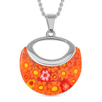 Orange Color Murano Glass Pendant with Chain (Size - 24) with Clasp in Stainless Steel