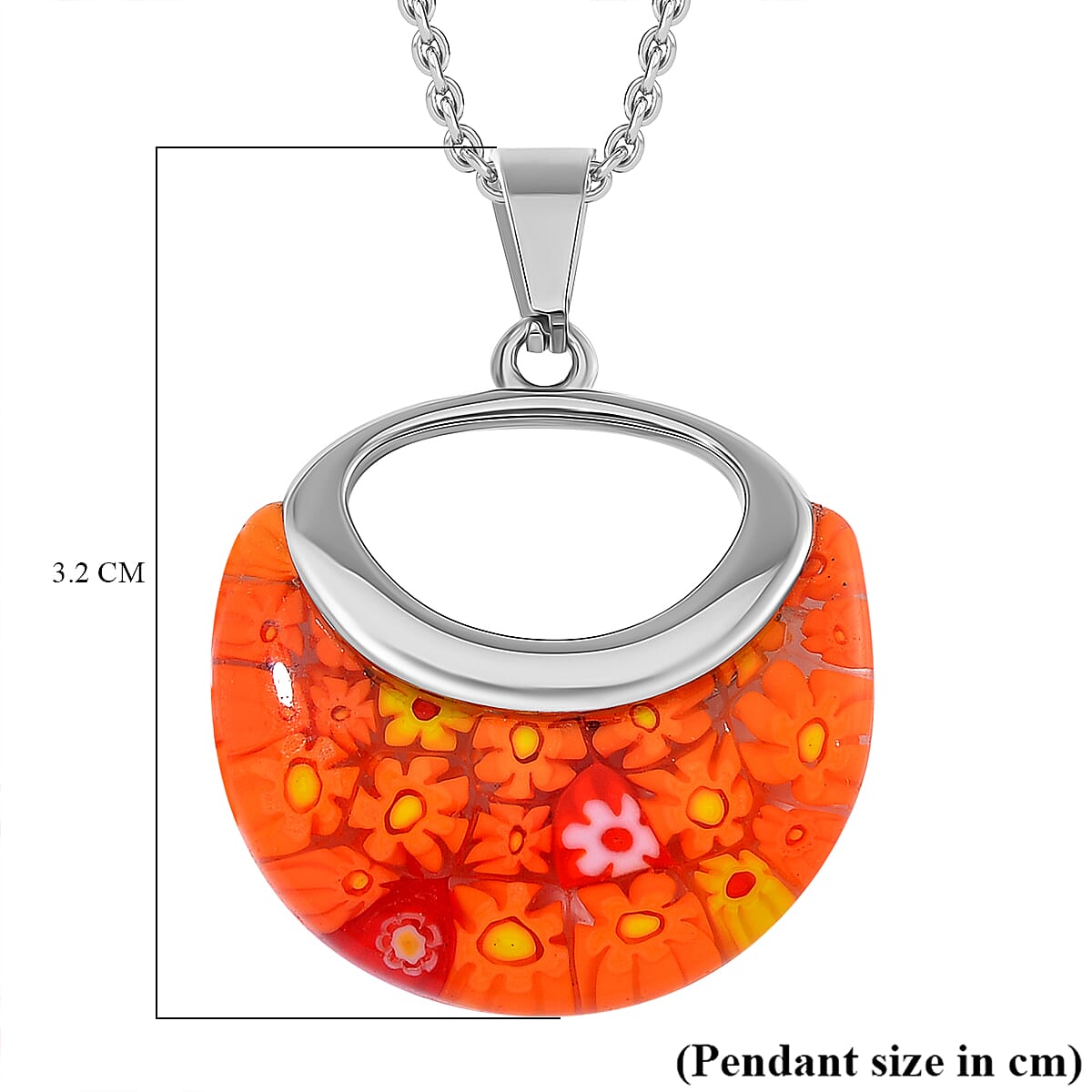 Orange Colour Murano Glass Pendant with Chain (Size - 24) with Clasp in Stainless Steel V32530369 5