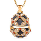 The Luxury Egg Collection - Orange Crystal & Simulated Pearl Egg Pendant with Chain (Size 24-2 Ext) - Grey