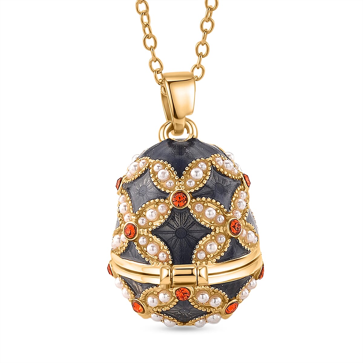 The Luxury Egg Collection - Orange Crystal &amp; Simulated Pearl Egg Pendant with Chain (Size 24+2 Ext) - Grey V32528763 5