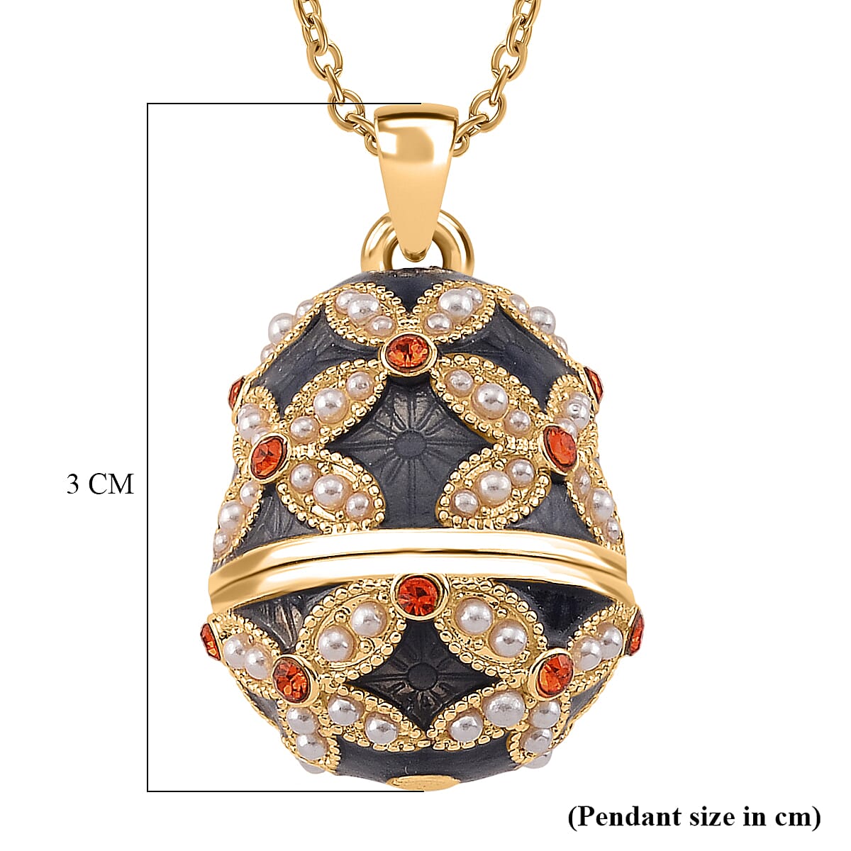 The Luxury Egg Collection - Orange Crystal &amp; Simulated Pearl Egg Pendant with Chain (Size 24+2 Ext) - Grey V32528763 9