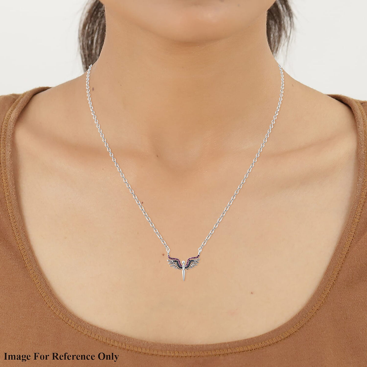 Orange Cubic Zirconia Angel with Wings Necklace in Silver Tone 6020159 1