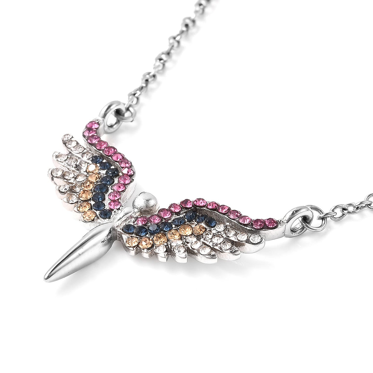 Orange Cubic Zirconia Angel with Wings Necklace in Silver Tone 6020159 3