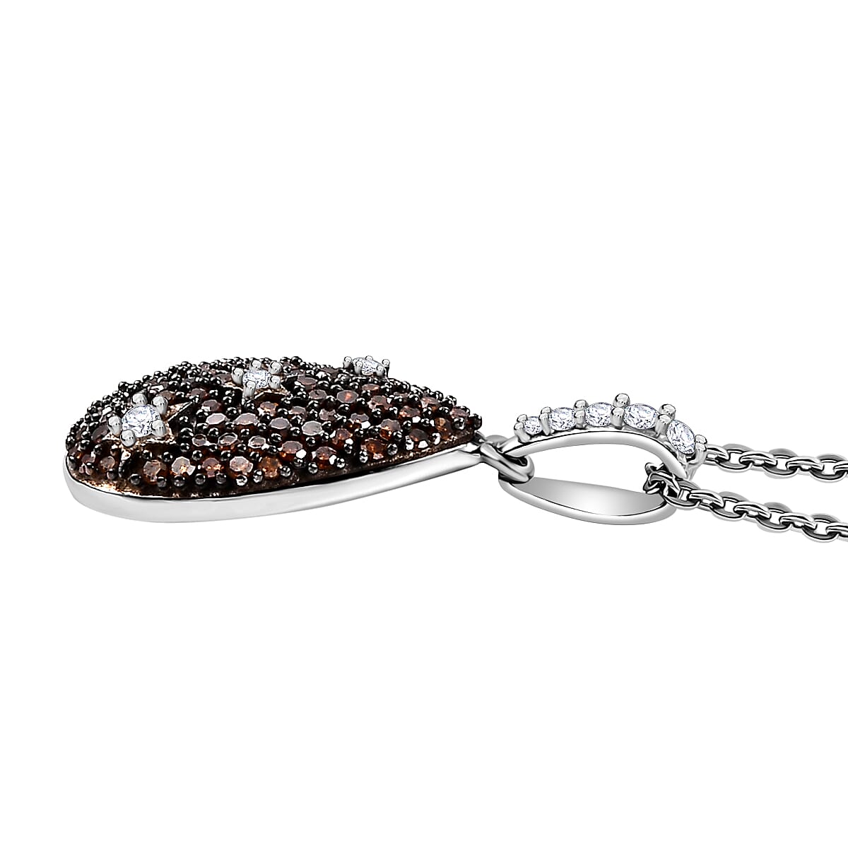 Orange Red Diamond &amp; White Natural Diamond Pendant with Chain (Size 20) in Rhodium Overlay Sterling Silver V32521705 4