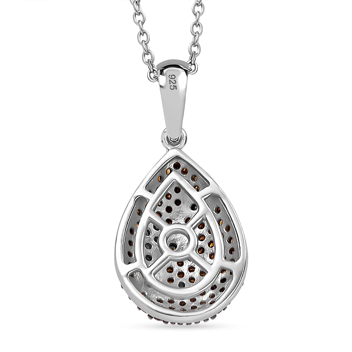 Orange Red Diamond &amp; White Natural Diamond Pendant with Chain (Size 20) in Rhodium Overlay Sterling Silver V32521705 5