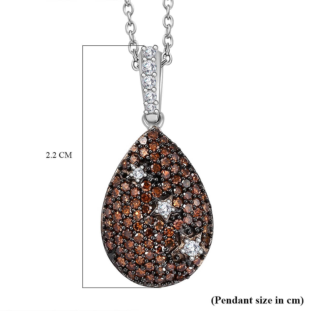 Orange Red Diamond &amp; White Natural Diamond Pendant with Chain (Size 20) in Rhodium Overlay Sterling Silver V32521705 7