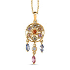 Orange Sapphire, Multi Sapphire & Natural Zircon Dream Catcher Pendant with Chain (Size - 20) in 18K Vermeil Yellow Gold Plated Sterling Silver 1.64 Ct.