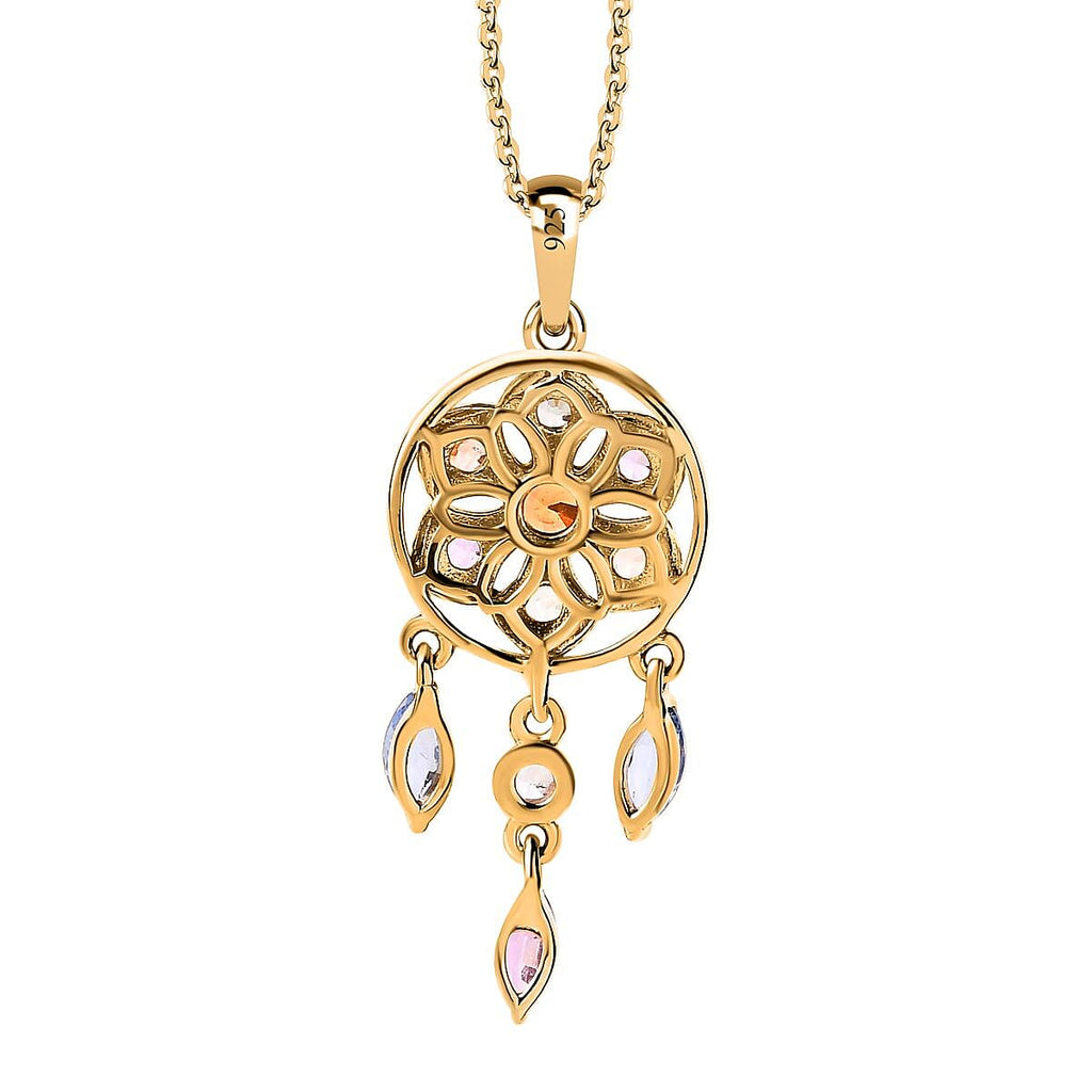 Orange Sapphire, Multi Sapphire & Natural Zircon Dream Catcher Pendant with Chain (Size - 20) in 18K Vermeil Yellow Gold Plated Sterling Silver 1.64 Ct.