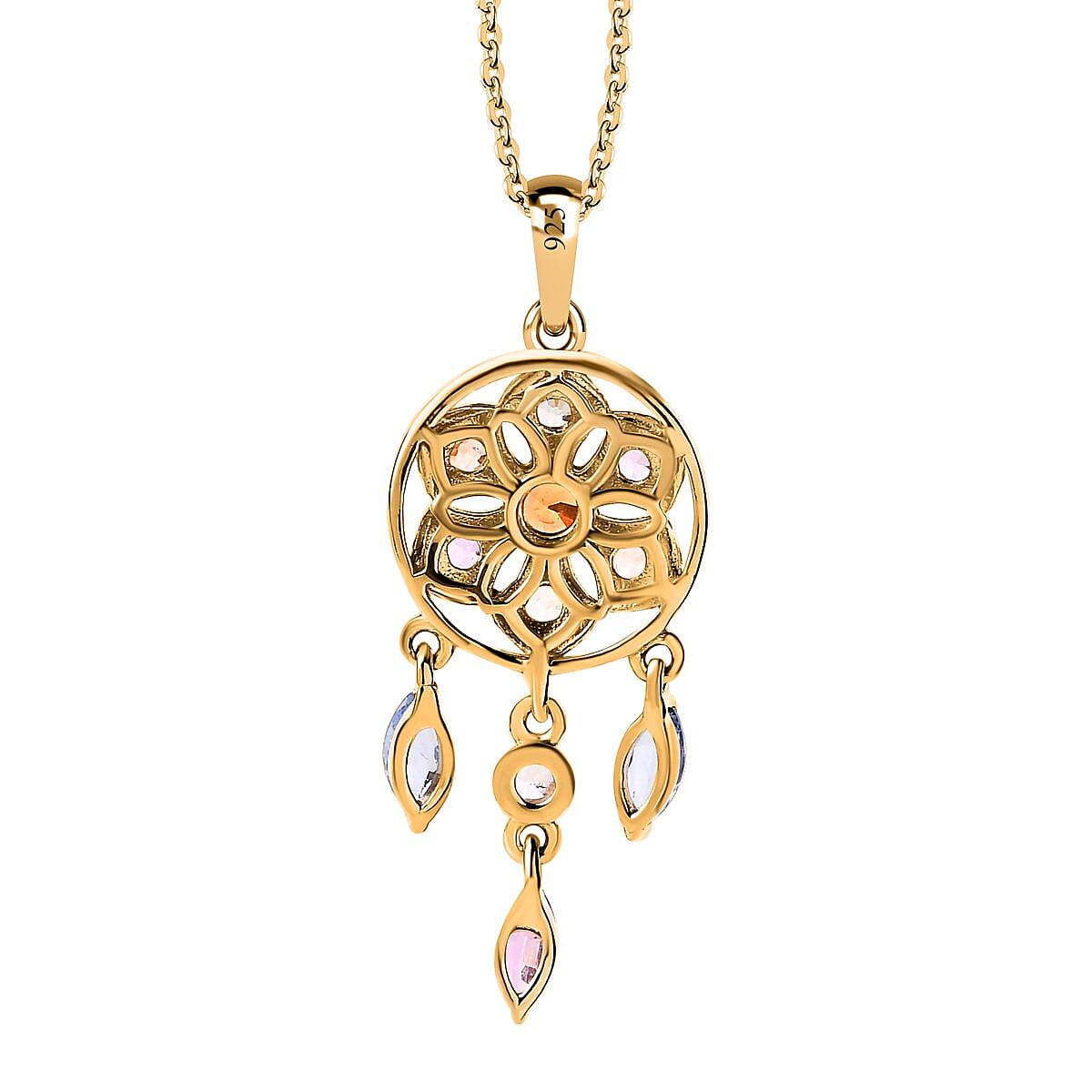 Orange Sapphire, Multi Sapphire &amp; Natural Zircon Dream Catcher Pendant with Chain (Size - 20) in 18K Vermeil Yellow Gold Plated Sterling Silver 1.64 Ct. 4208127 5