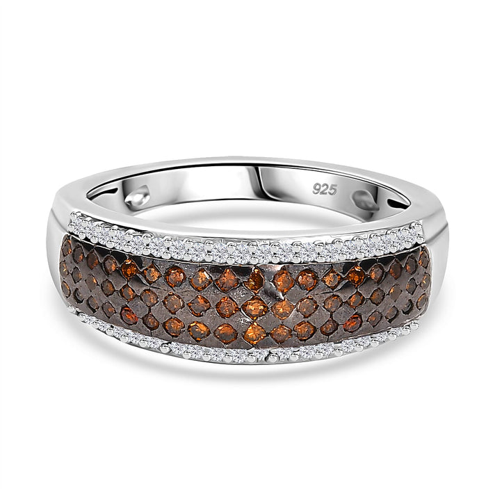 Orangy Red Diamond &amp; White Diamond Ring in Rhodium Overlay Sterling Silver 0.50 Ct. 8075191 2