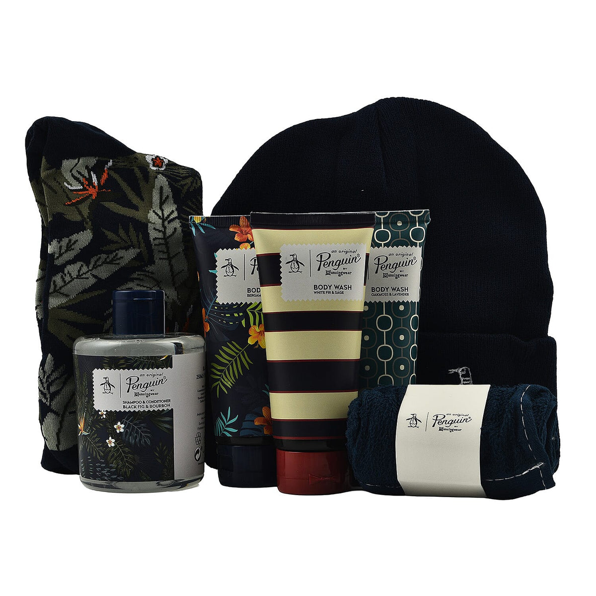 Original Penguin Bumper Box Set with 3 x 100ml Body Washes, 250ml Shampoo &amp; Conditioner, Socks, Beanie Hat &amp; Flannel 7683486 0