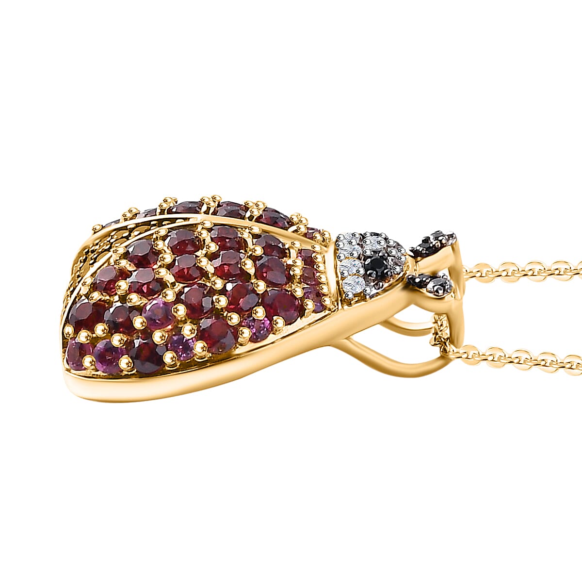 GP Collection - Orissa Rose Garnet, Lotus Garnet, Black Spinel, White Zircon Ladybug Pendant with Chain (Size 20) in 18K Yellow Gold Vermeil Sterling Silver 4297131 3