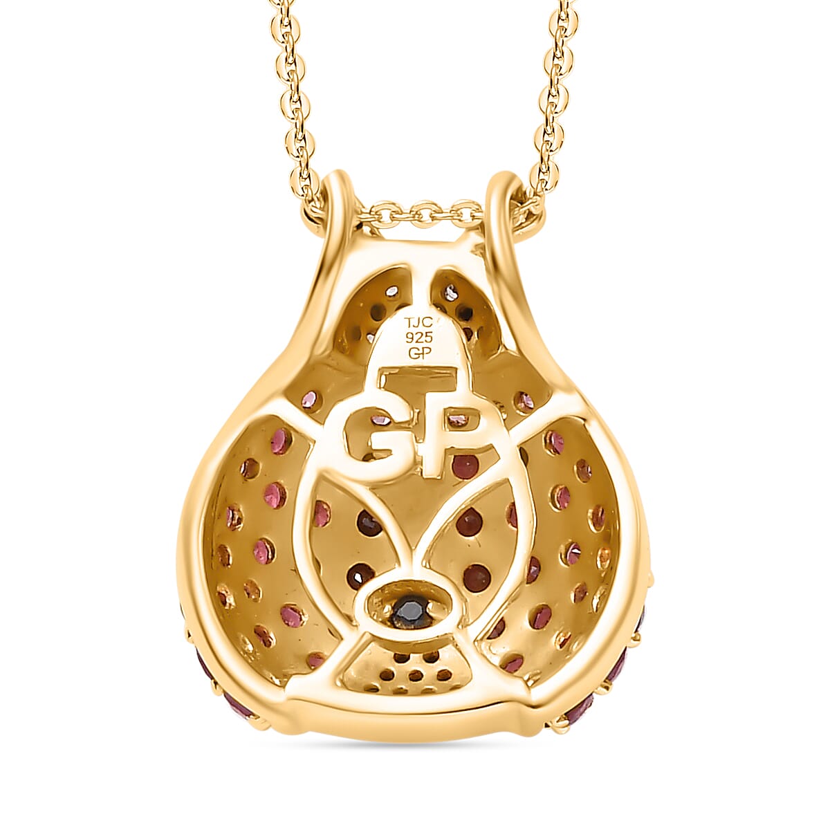 GP Collection - Orissa Rose Garnet, Lotus Garnet, Black Spinel, White Zircon Ladybug Pendant with Chain (Size 20) in 18K Yellow Gold Vermeil Sterling Silver 4297131 4