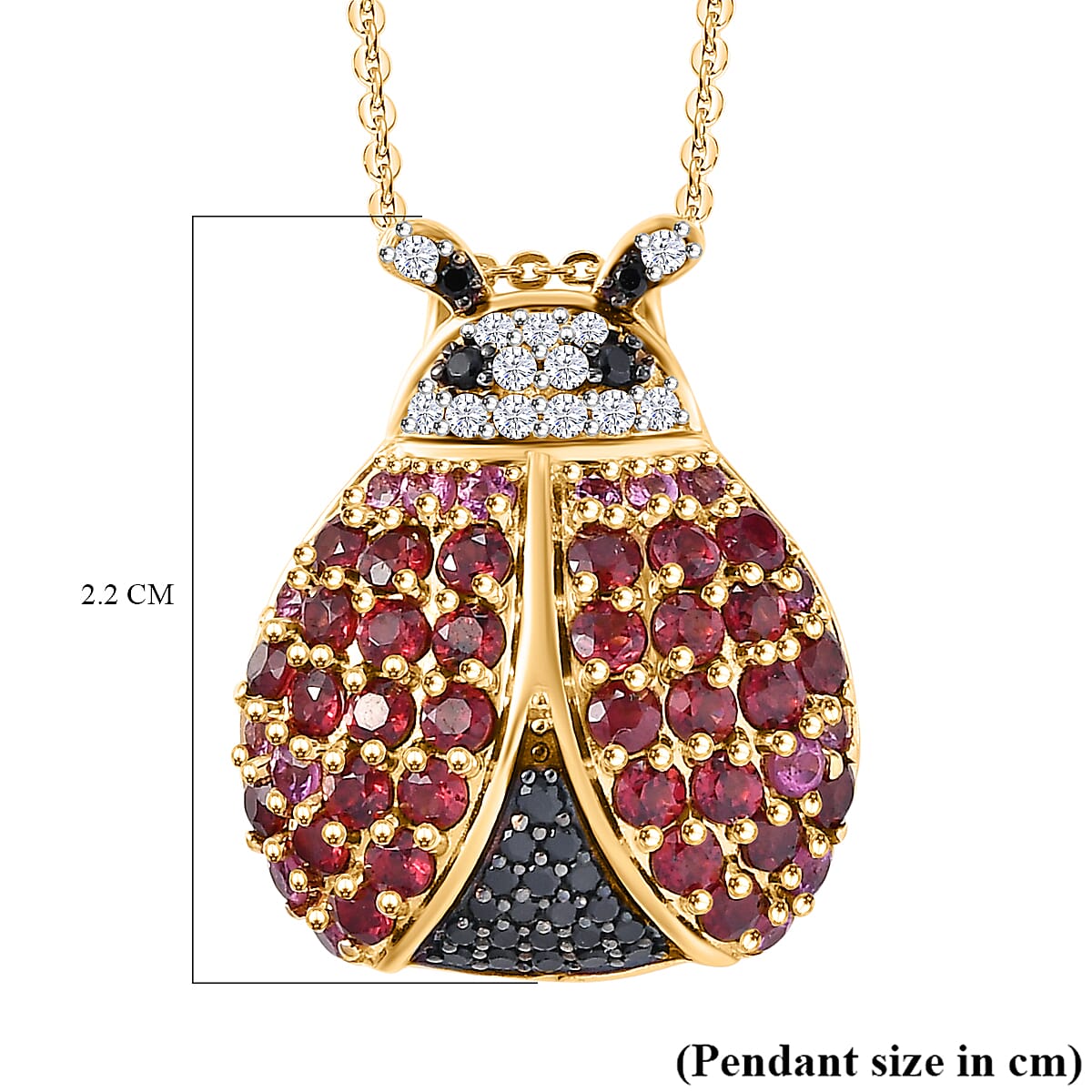 GP Collection - Orissa Rose Garnet, Lotus Garnet, Black Spinel, White Zircon Ladybug Pendant with Chain (Size 20) in 18K Yellow Gold Vermeil Sterling Silver 4297131 5
