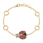GP Italian Garden Collection - Lady Luck Rose & Lotus Garnet, Black Spinel & Zircon Ladybug Bracelet (Size 7.5) in 18K Vermeil Yellow Gold Plated Sterling Silver 2.36 Ct