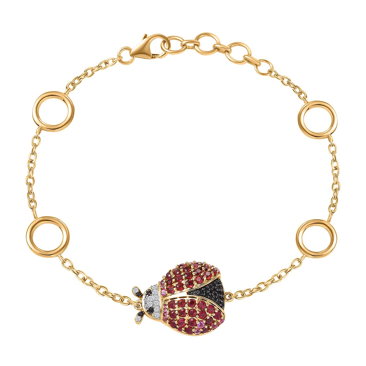 GP Italian Garden Collection - Lady Luck Rose and Lotus Garnet, Black Spinel and Zircon Ladybug Bracelet (Size 7.5) in 18K Vermeil Yellow Gold Plated Sterling Silver 7853505 0