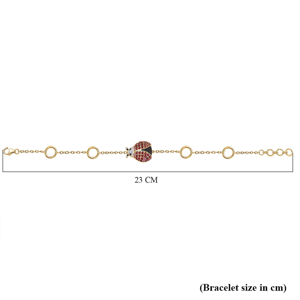 GP Italian Garden Collection - Lady Luck Rose & Lotus Garnet, Black Spinel & Zircon Ladybug Bracelet (Size 7.5) in 18K Vermeil Yellow Gold Plated Sterling Silver 2.36 Ct