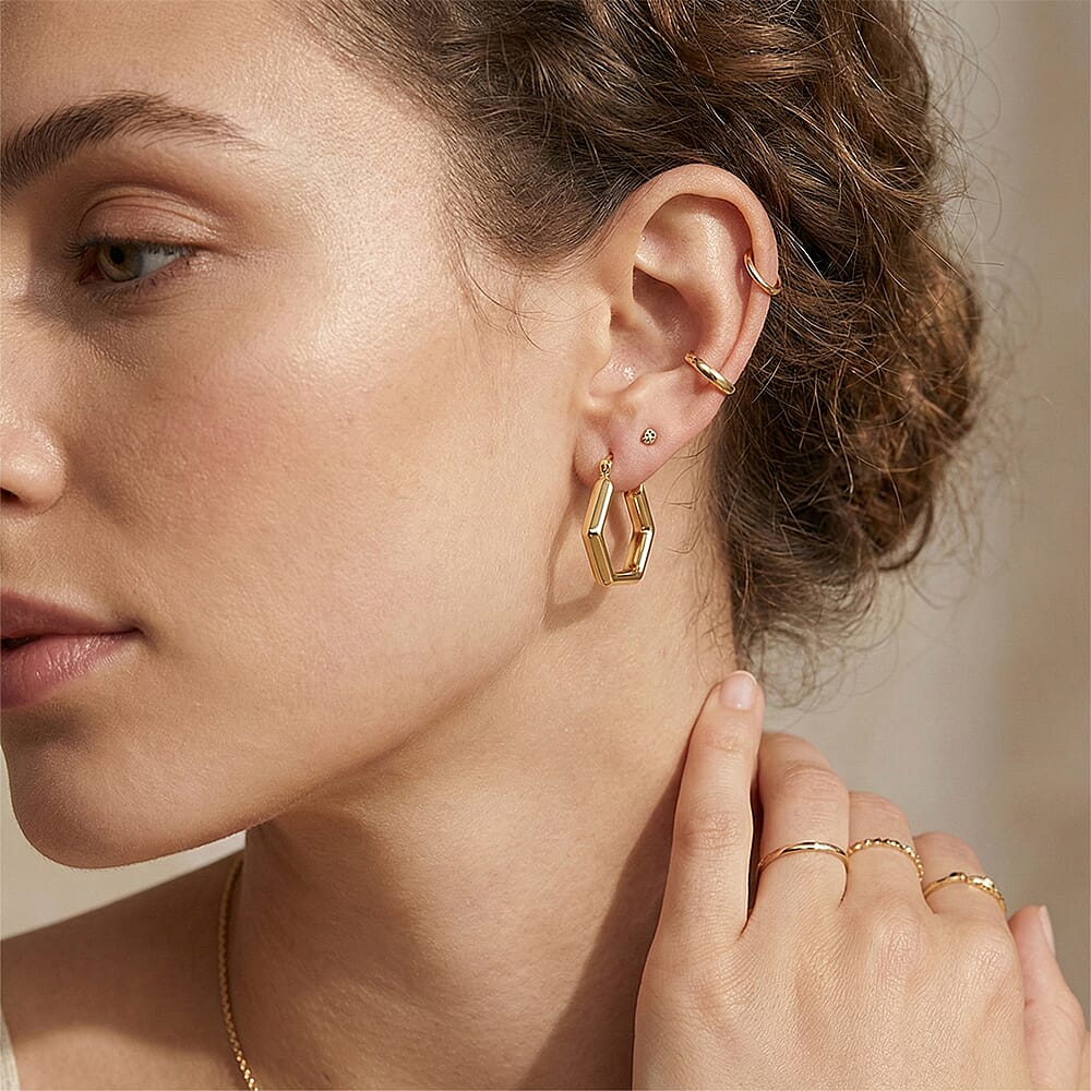 Ottoman Treasures 9K Yellow Gold Hoop Earring with Clasp