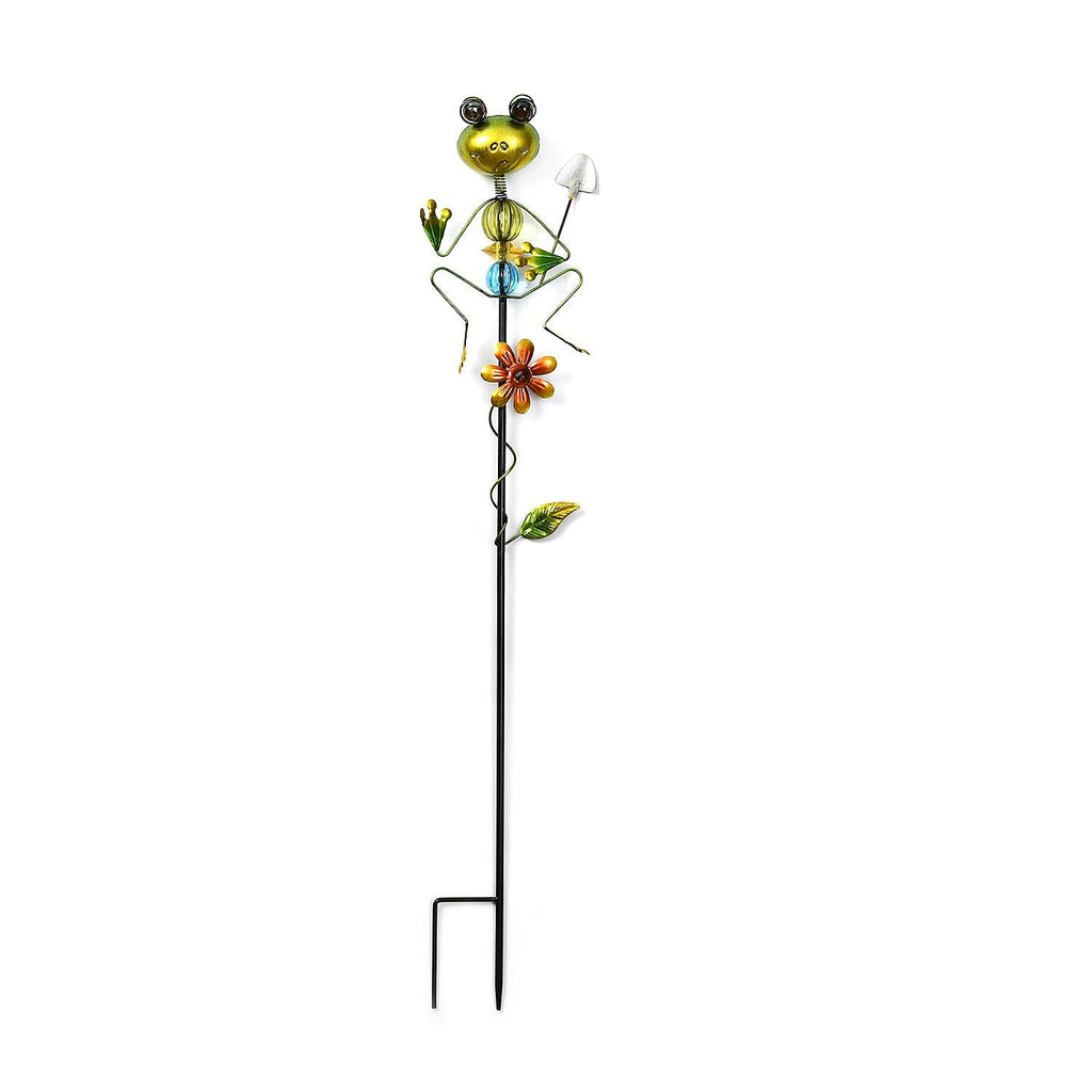 Outdoor Garden Decoration Frog with Shovel Stake - Green - Red