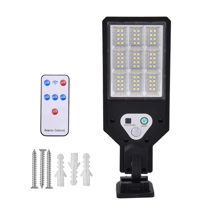 Solar Powered Motion Sensor Lamp with 3 Modes &amp; SOS Flash with Remote - (12.5 x 8.5cm) Black 7486034 1