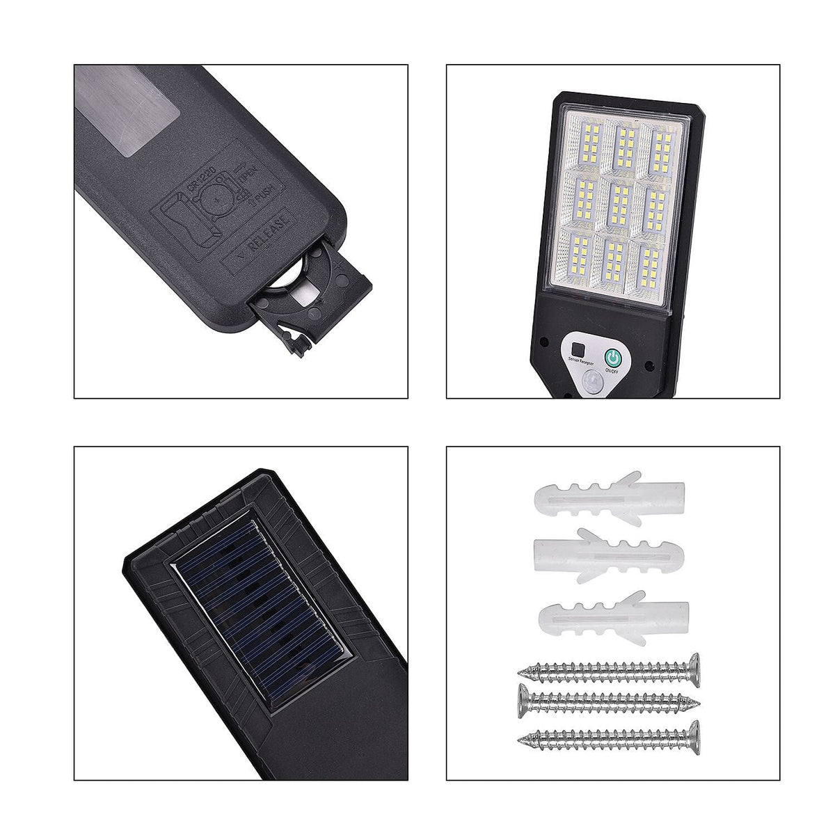 Solar Powered Motion Sensor Lamp with 3 Modes &amp; SOS Flash with Remote - (12.5 x 8.5cm) Black 7486034 7