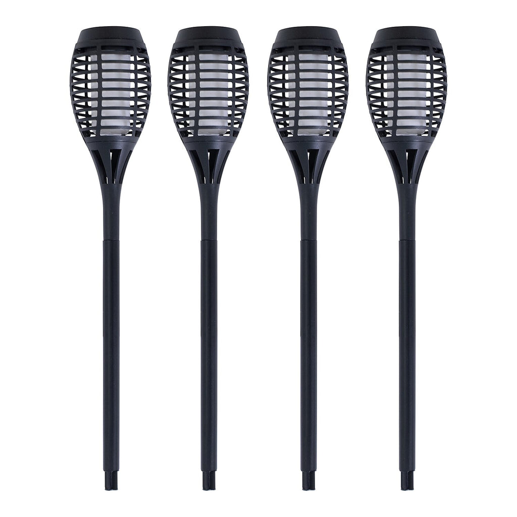 Set of 4 Solar Flame Lamp Outdoor Garden Pathway Lighting - Black