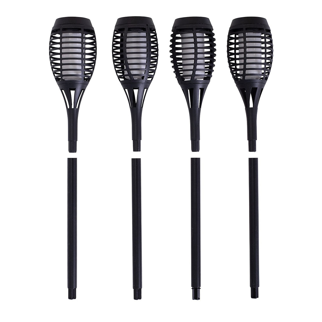 Set of 4 Solar Flame Lamp Outdoor Garden Pathway Lighting - Black
