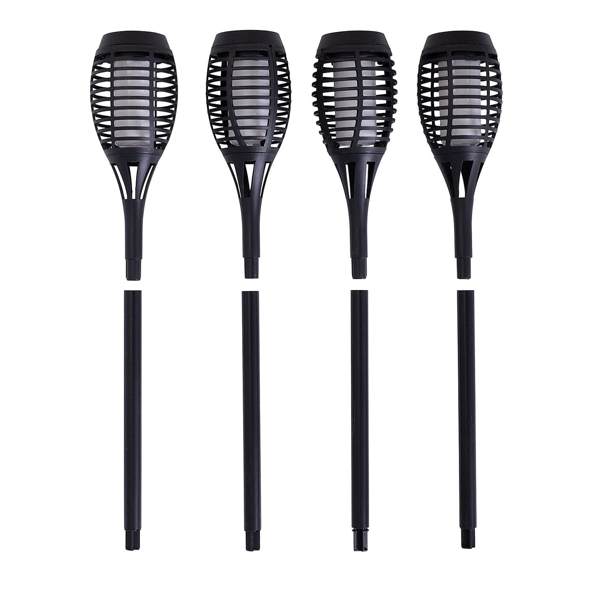 Set of 4 Solar Flame Lamp Outdoor Garden Pathway Lighting - Black 7698844 1