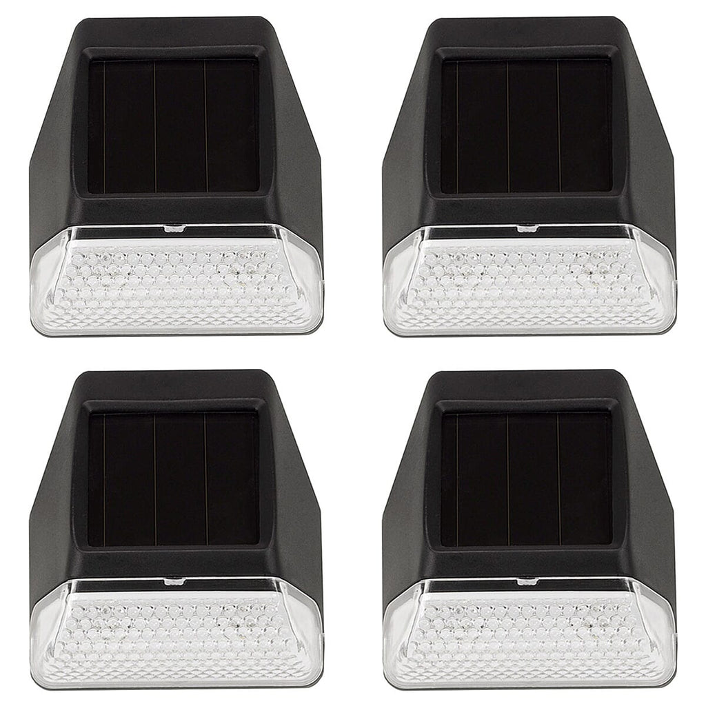 Bright Night Pack of 4 Solar Powered Fence Wall and Post Light - Black