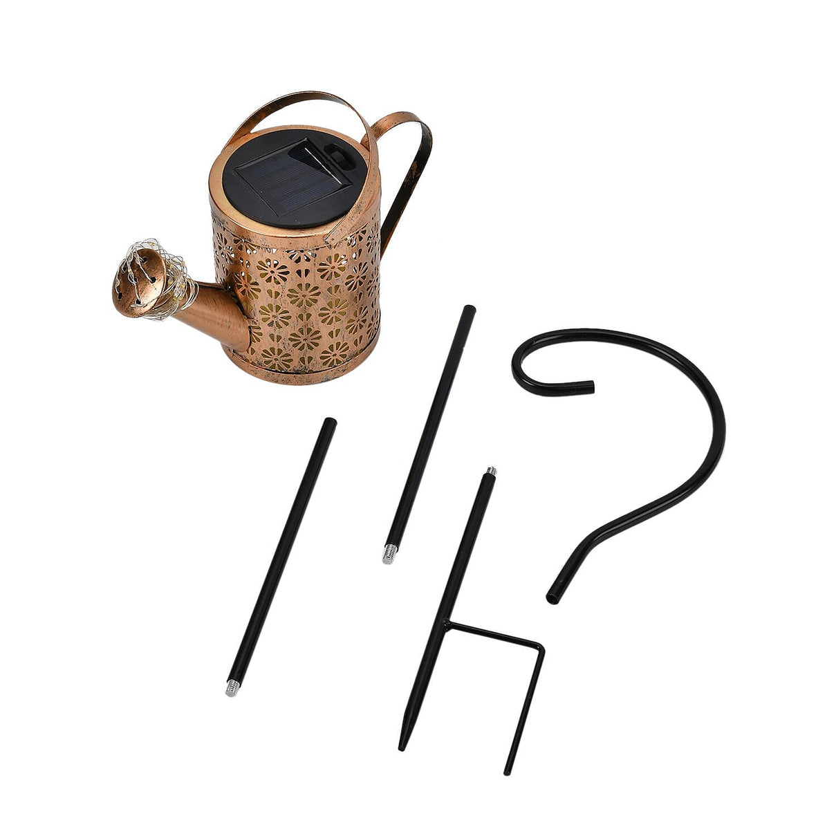 Solar Watering Can with Waterfall Fairy Light Strings - Black 7683236 0