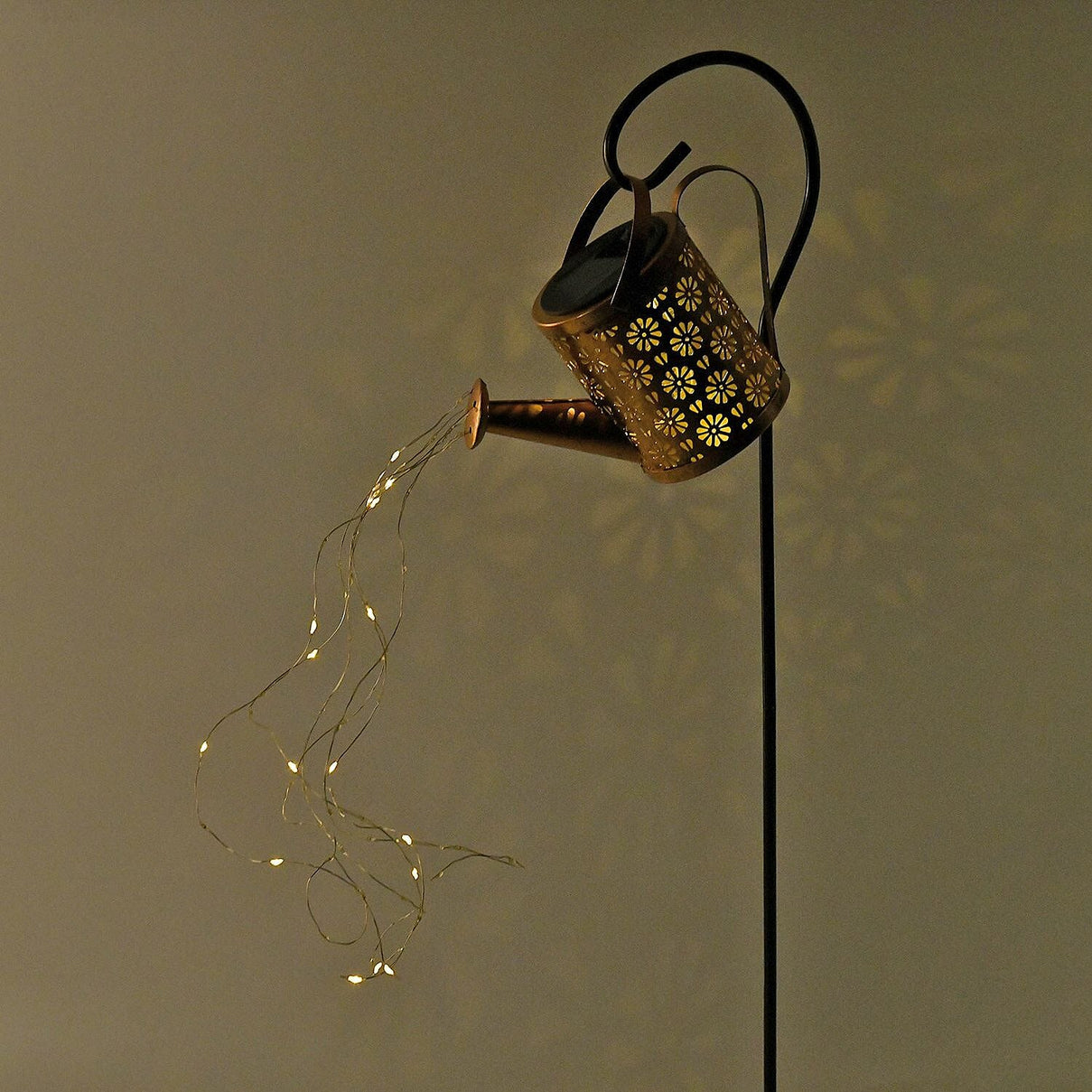 Solar Watering Can with Waterfall Fairy Light Strings - Black 7683236 4