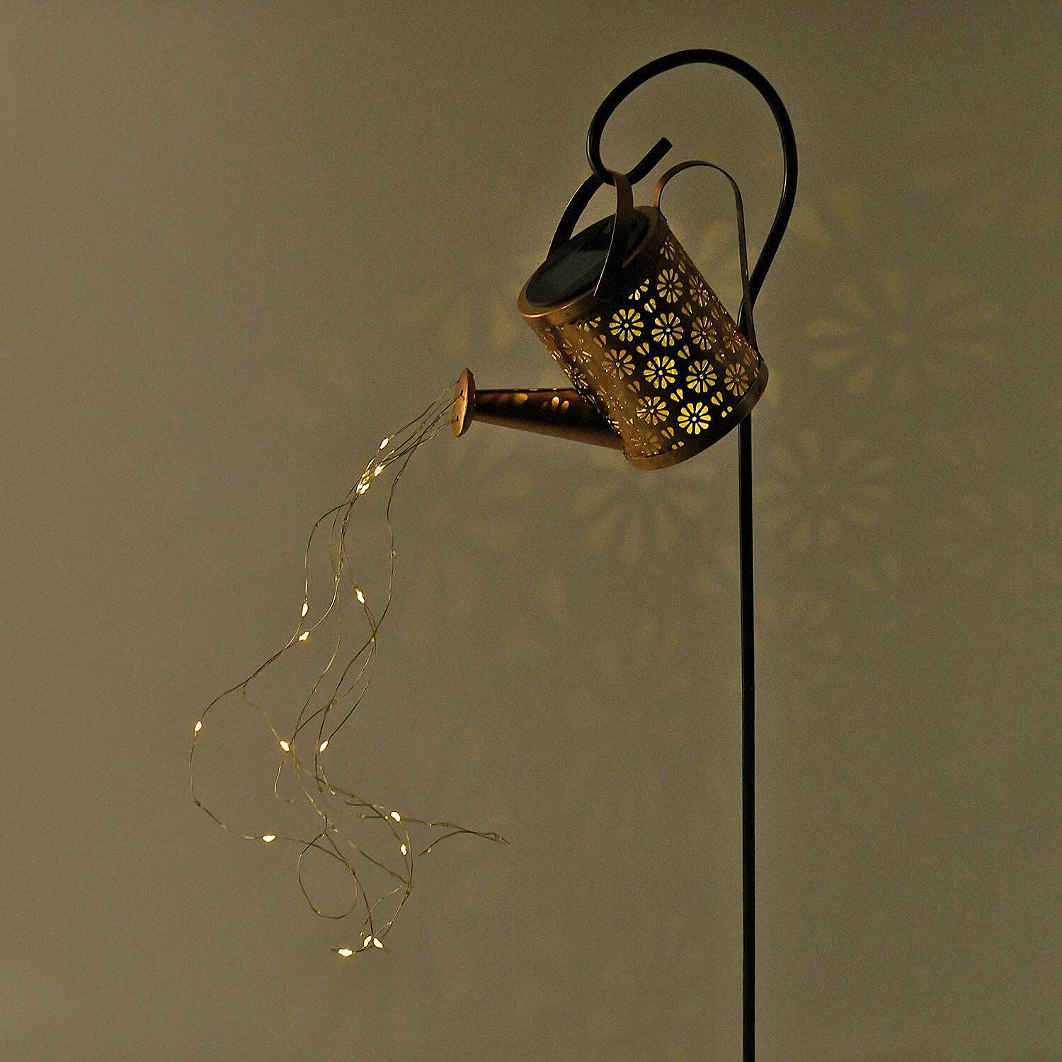 Solar Watering Can with Waterfall Fairy Light Strings - Black 7683236 4