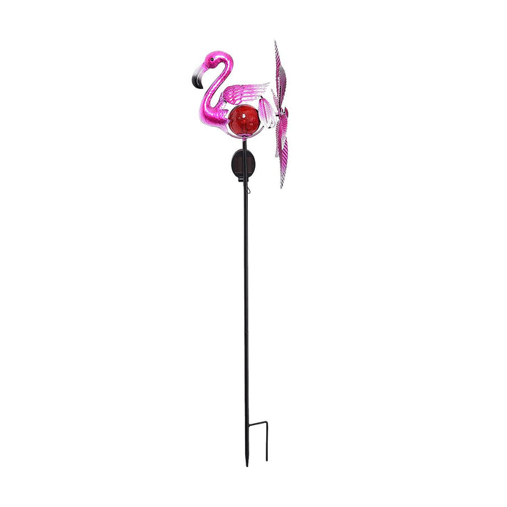 Pink Flamingo Wind Spinner with Solar Panel and LED 7689339 1