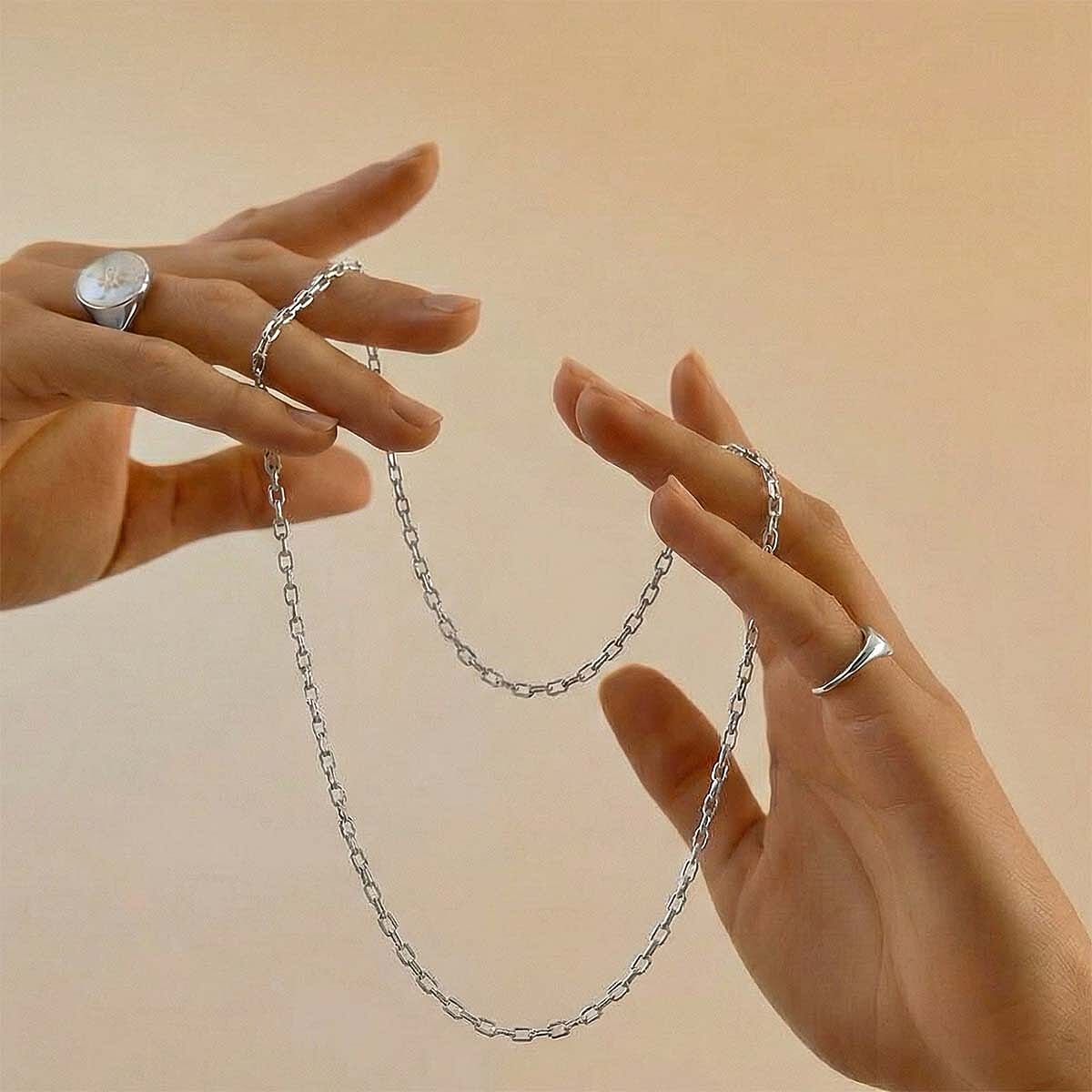 Oval Belcher Chain 20 Inch in 9K White Gold 7590998 6