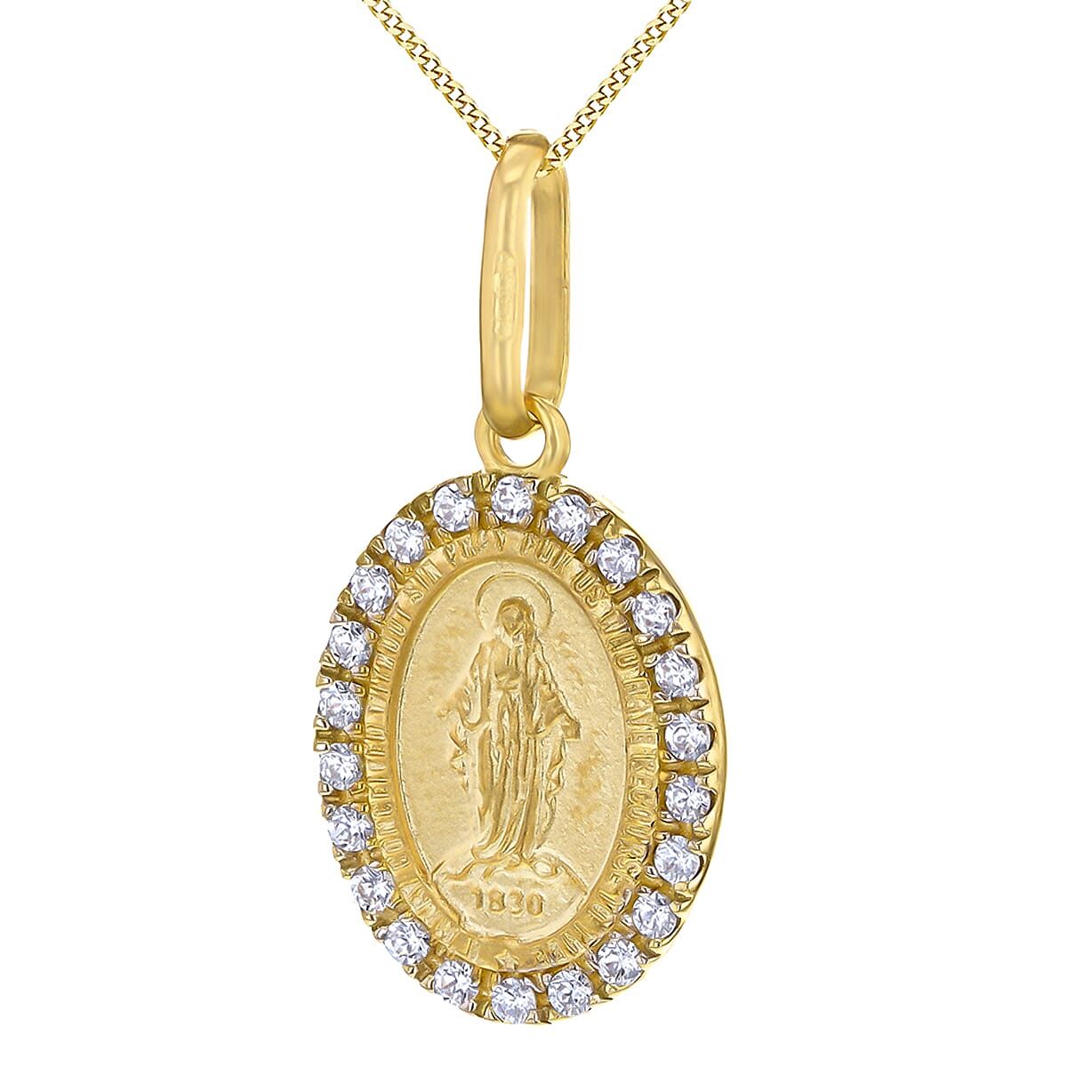 Oval Holy Mary With Cubic Zirconia Pendant 9K Yellow Gold 7568367 0